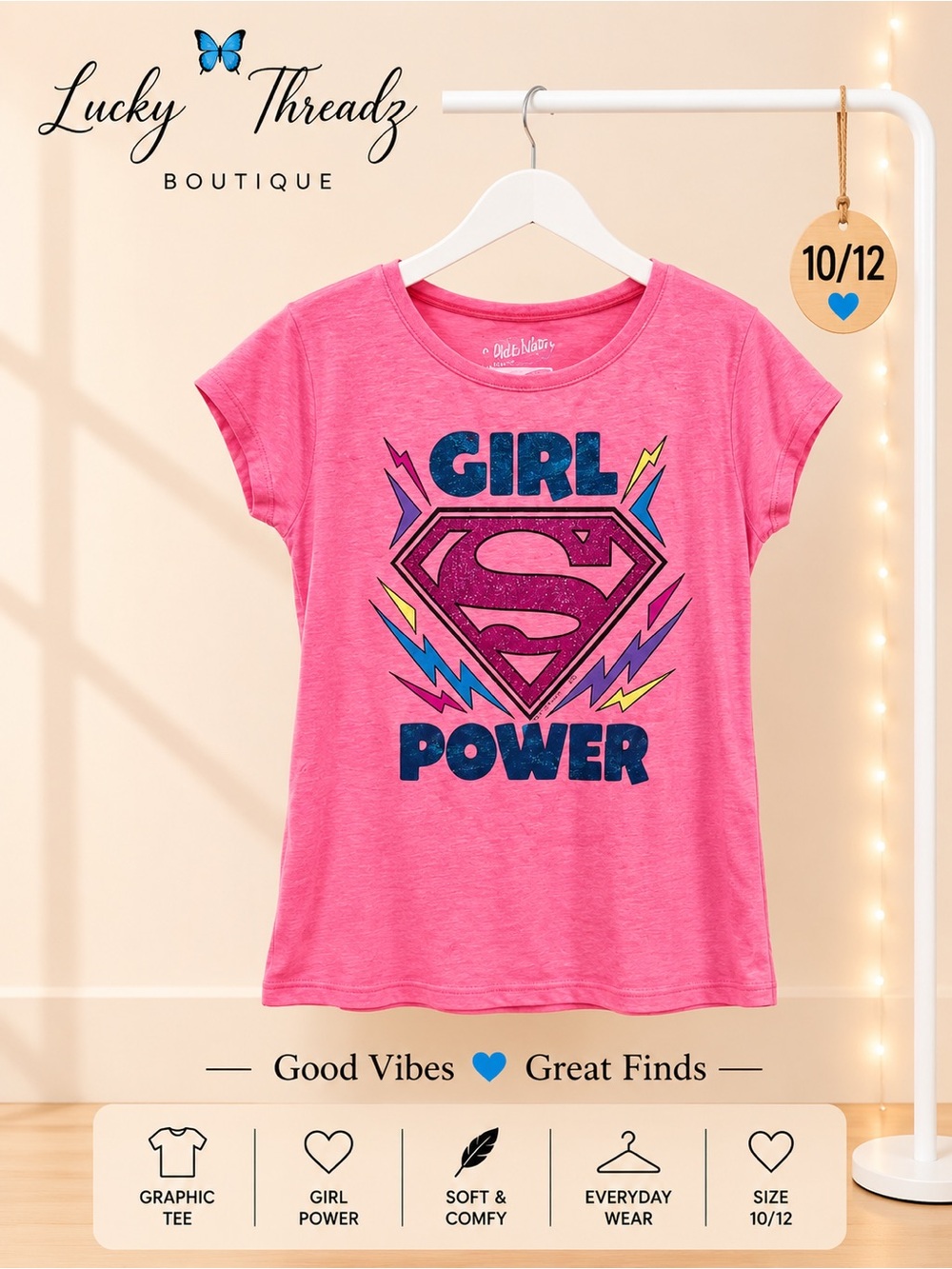 Old Navy Pink 'Girl Power' Graphic Tee with Blue & Purple Accents